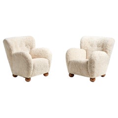 Vintage Pair of Custom Made Karu Sheepskin Armchairs