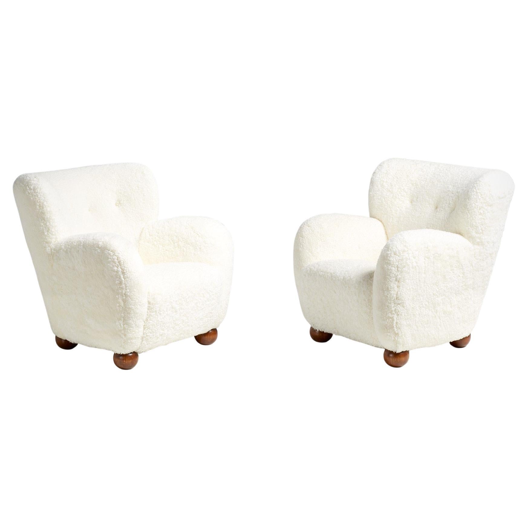 Pair of Custom Made Karu Sheepskin Armchairs