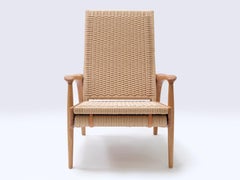 Pair of Custom-Made Lounge Chairs in Oiled Oak and Handwoven Natural Danish Cord