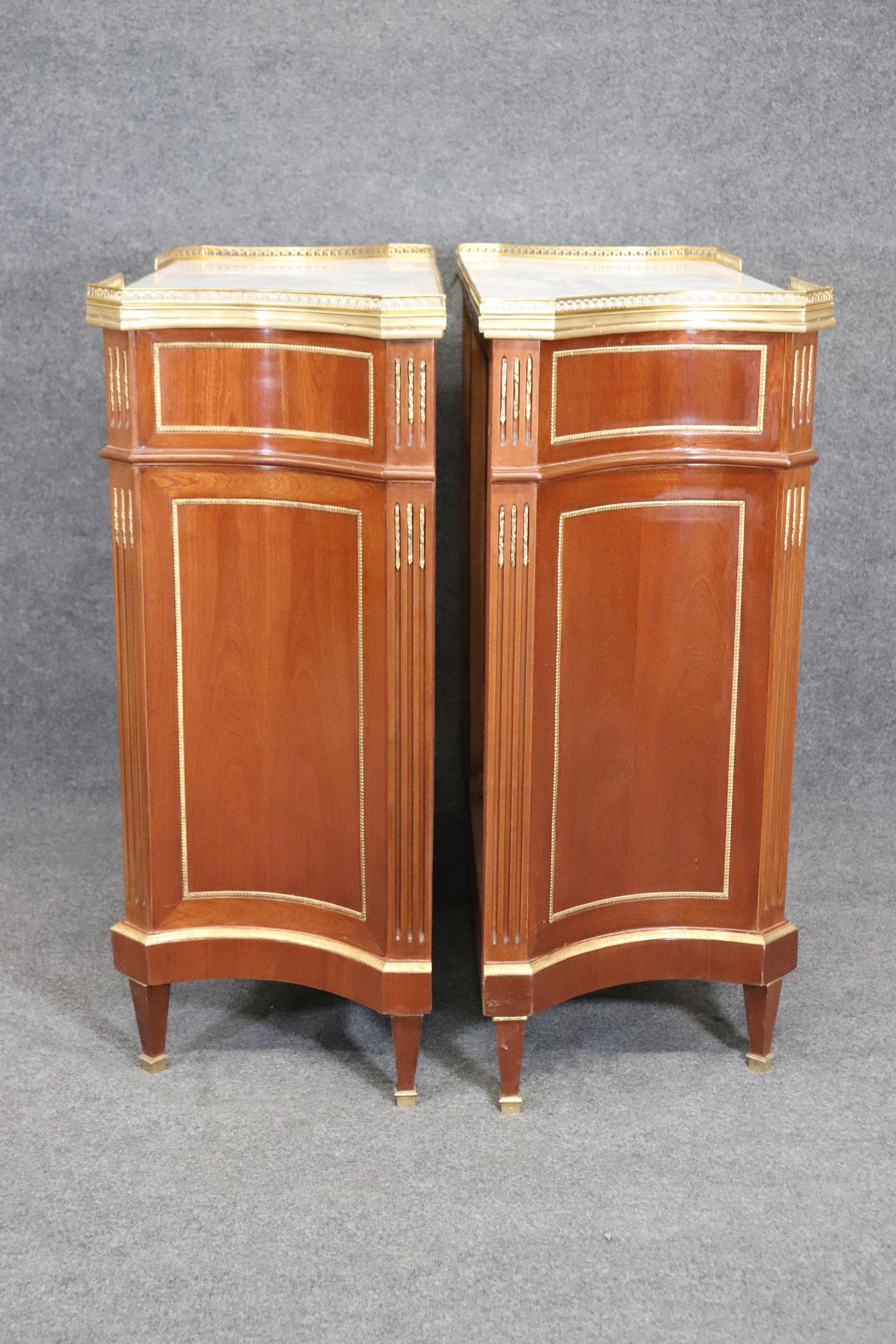 Directoire Pair of Custom-Made Maison Jansen Style Marble Top Buffets Credenzas Commodes