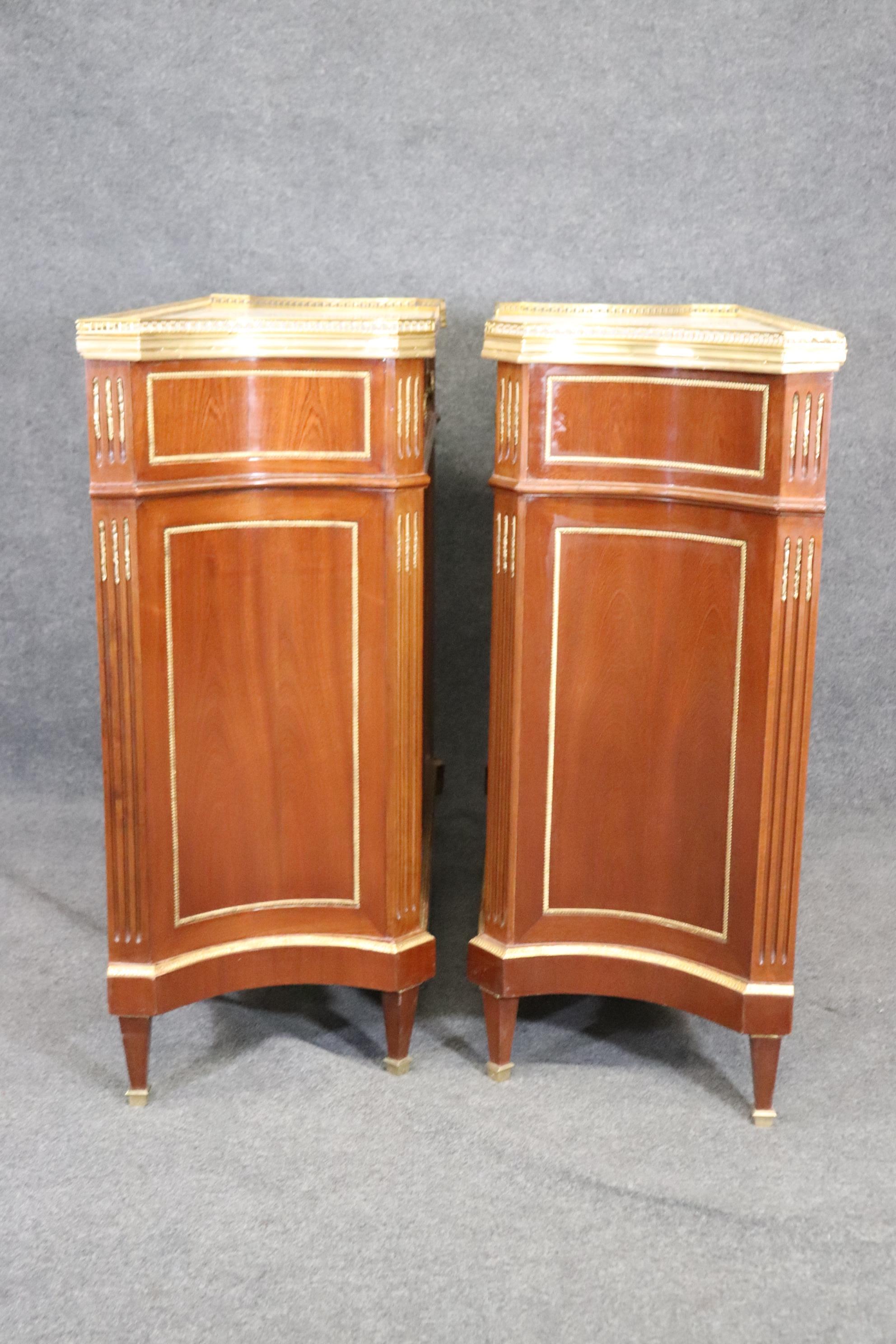 European Pair of Custom-Made Maison Jansen Style Marble Top Buffets Credenzas Commodes