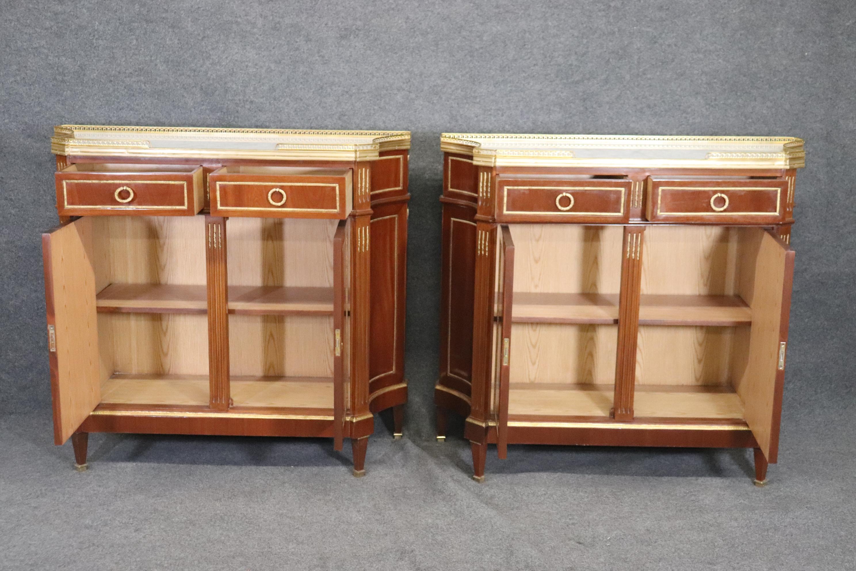 Pair of Custom-Made Maison Jansen Style Marble Top Buffets Credenzas Commodes In Good Condition In Swedesboro, NJ