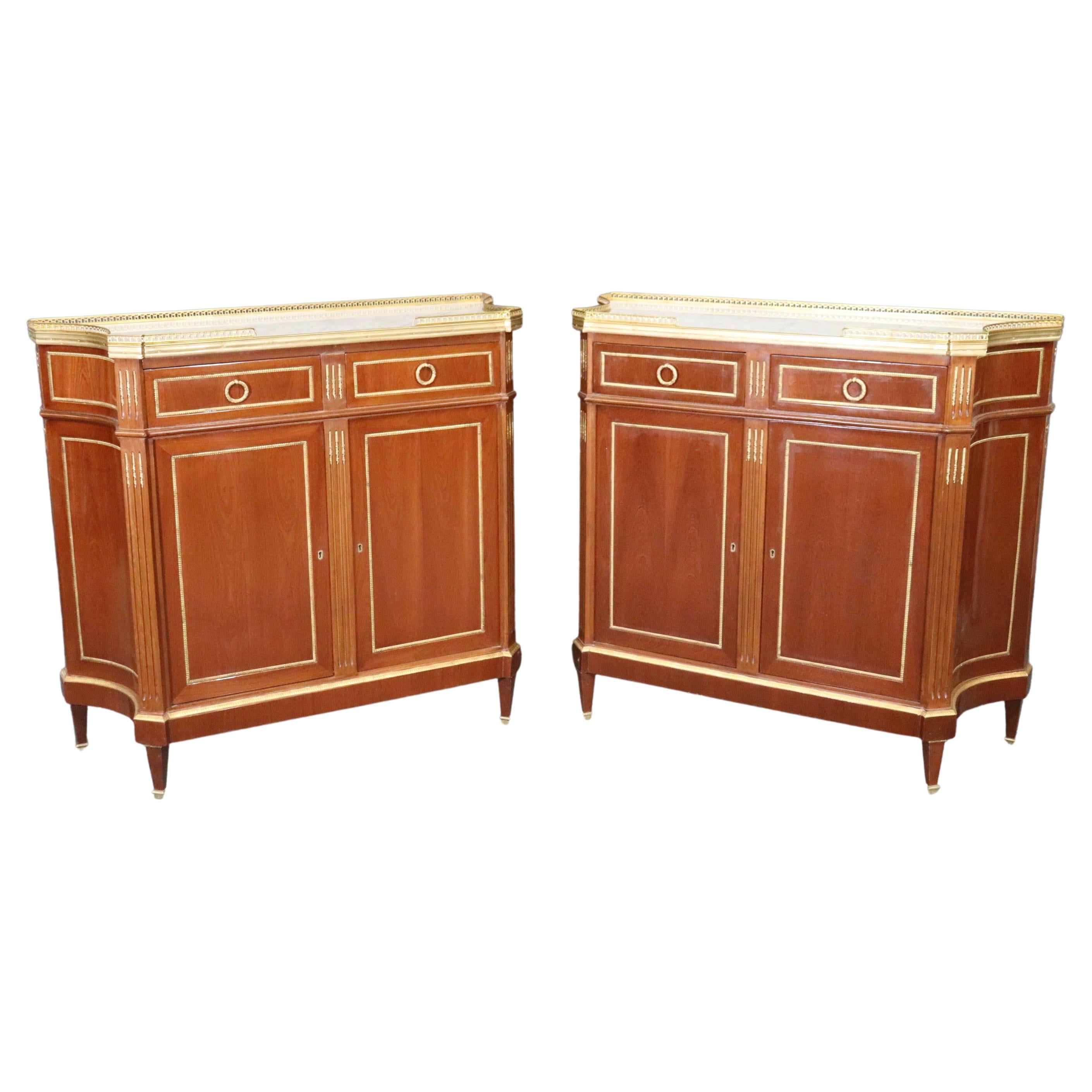Pair of Custom-Made Maison Jansen Style Marble Top Buffets Credenzas Commodes