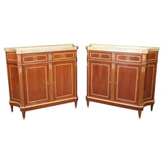 Pair of Custom-Made Maison Jansen Style Marble Top Buffets Credenzas Commodes