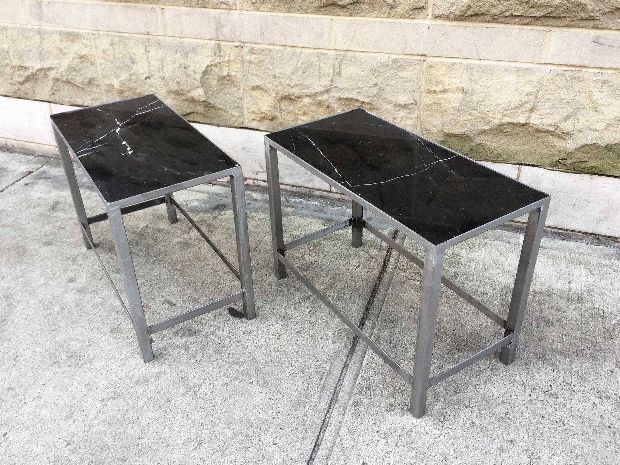 Pair of Custom-Made Marble and Steel End Tables In New Condition In New York, NY