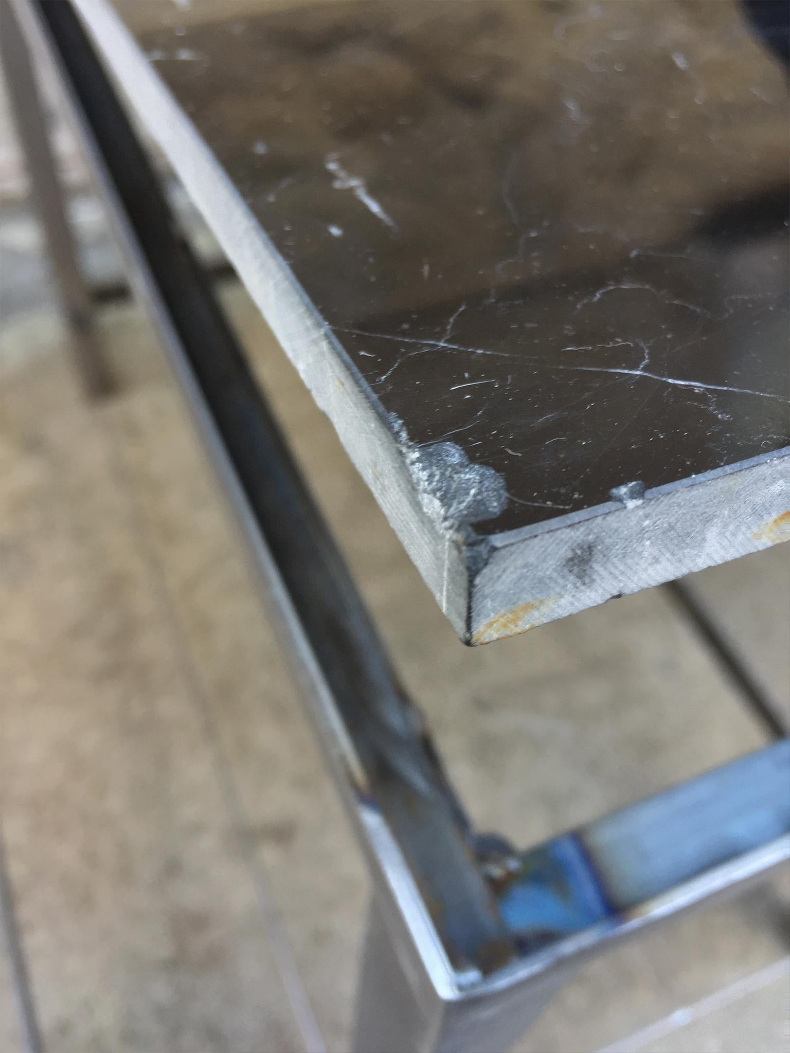 Pair of Custom-Made Marble and Steel End Tables 3