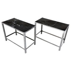 Pair of Custom-Made Marble and Steel End Tables