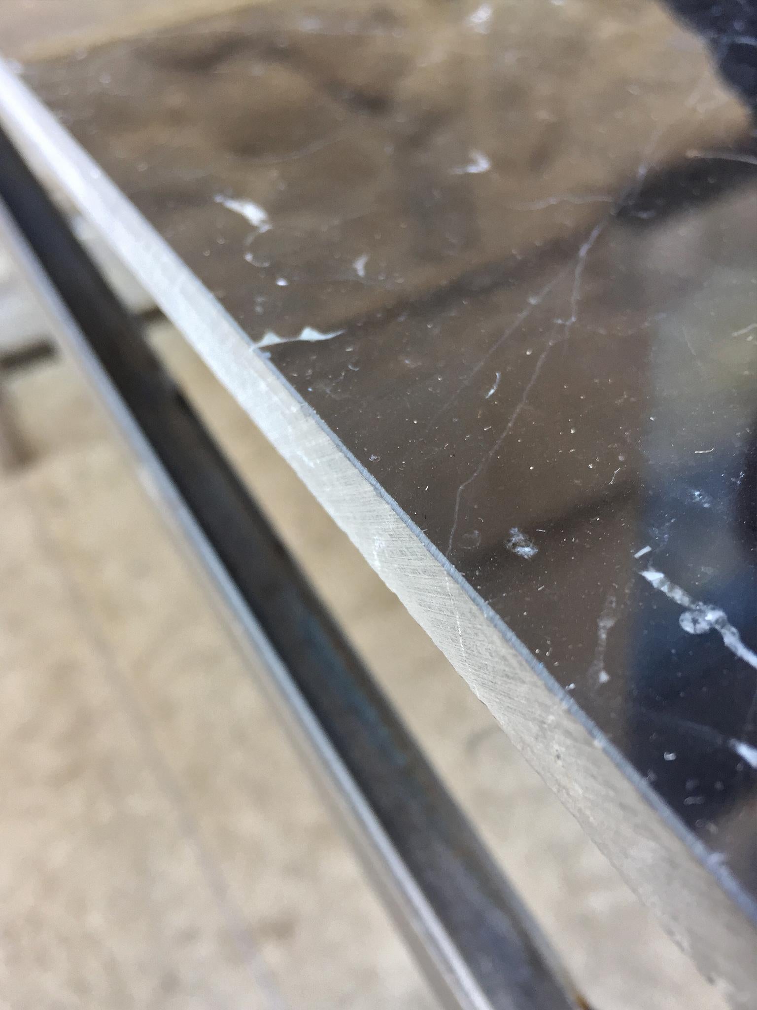 Pair of Custom-Made Marble and Steel End Tables 4