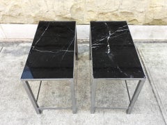 Pair of Custom-Made Marble and Steel End Tables