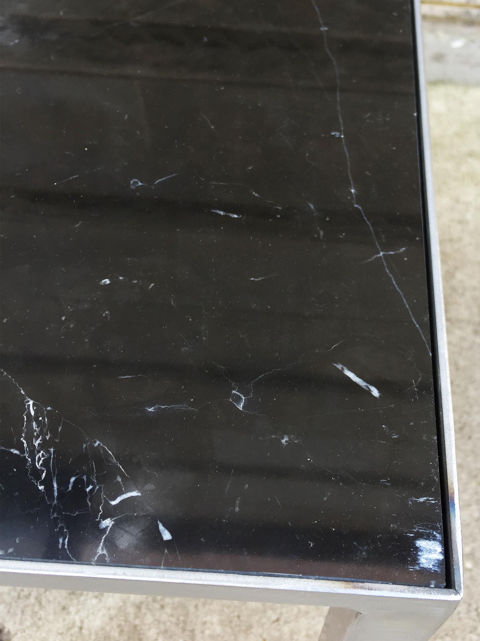 Pair of Custom-Made Marble and Steel End Tables 2