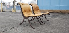 Pair of Custom Made Mid Century Iron and Leather Campeche Chairs