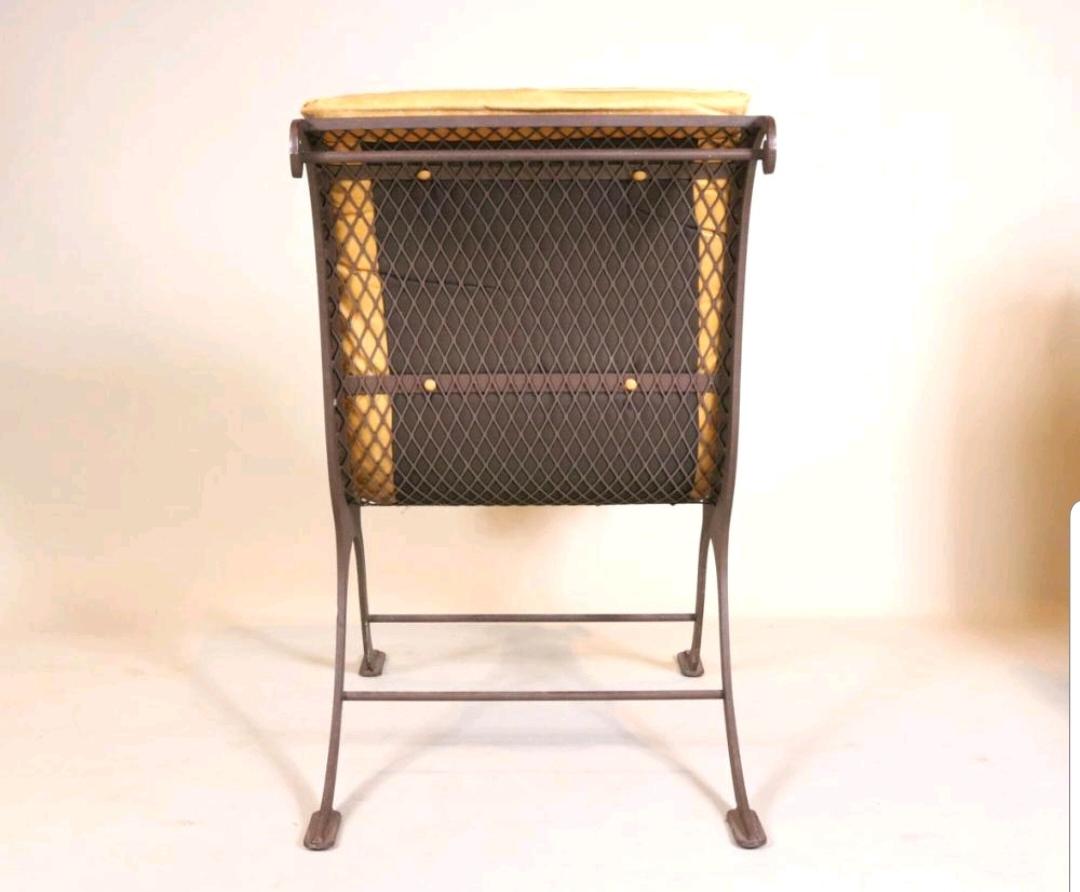 Pair of Custom Made Mid Century Iron and Leather Campeche Chairs For Sale 1