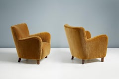 Pair of Custom Made Model 54 Mohair Velvet Lounge Chairs
