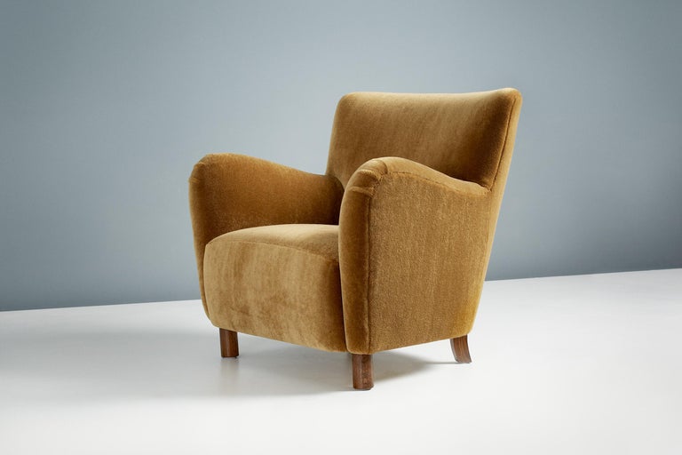 Pair of Custom Made Model 54 Mohair Velvet Lounge Chairs For Sale 2