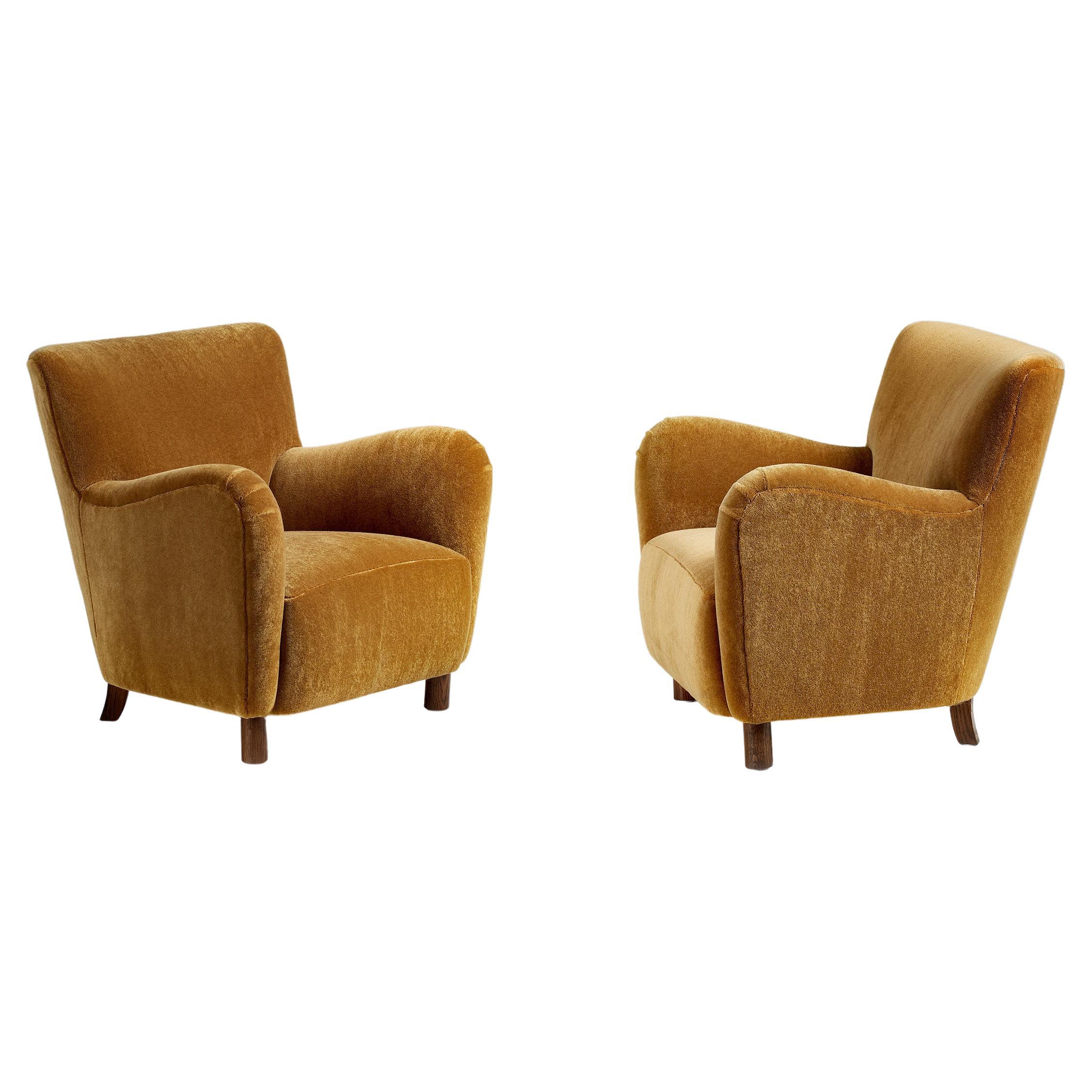 Pair of Custom Made Model 54 Mohair Velvet Lounge Chairs