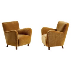 Retro Pair of Custom Made Model 54 Mohair Velvet Lounge Chairs