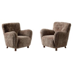 Pair of Custom Made Model 54 Sheepskin Lounge Chairs