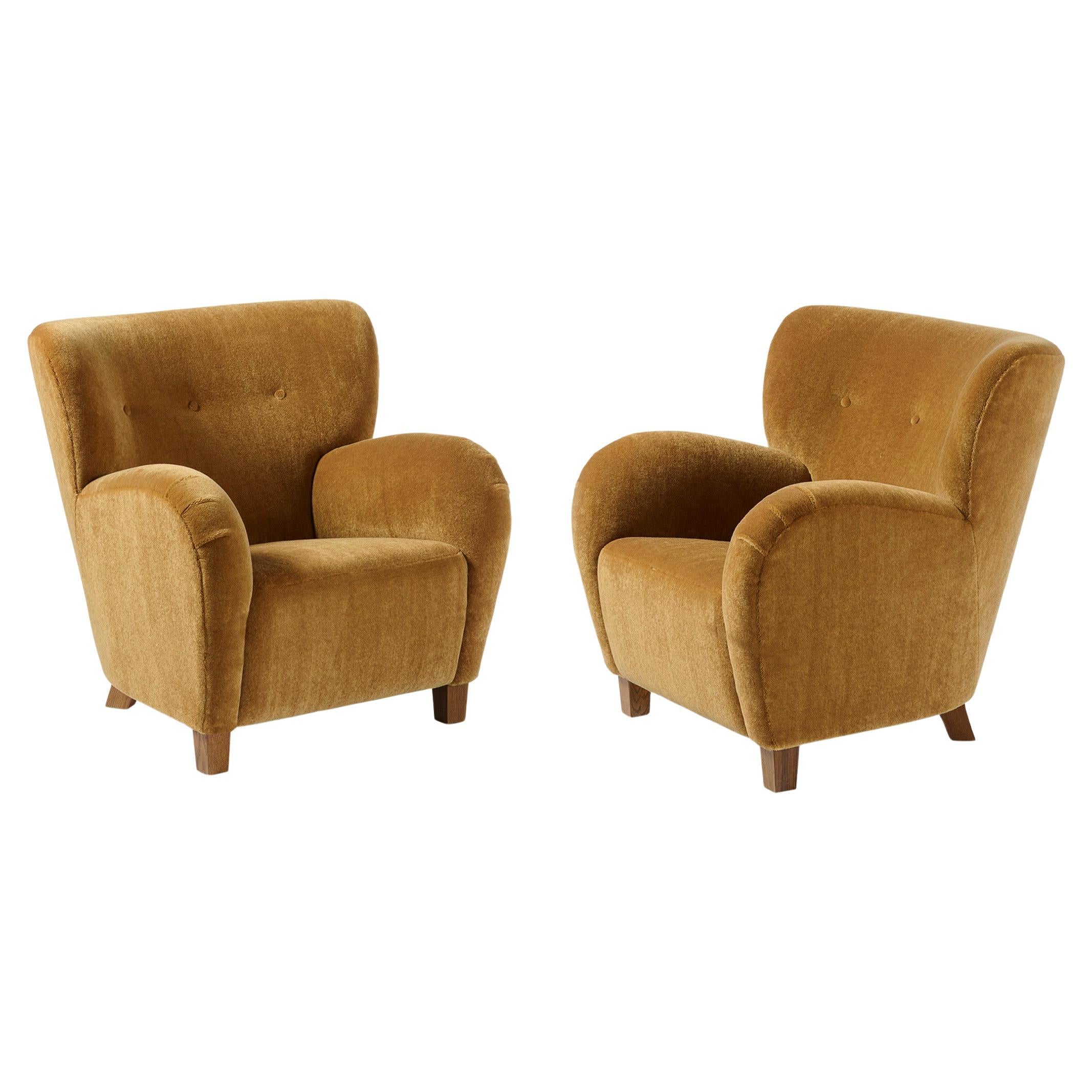 Pair of Custom Made Mohair Velvet Karu Armchairs by Dagmar