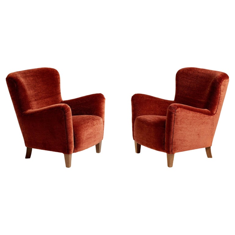 Pair of Custom Made Mohair Velvet Lounge Chairs For Sale at 1stDibs