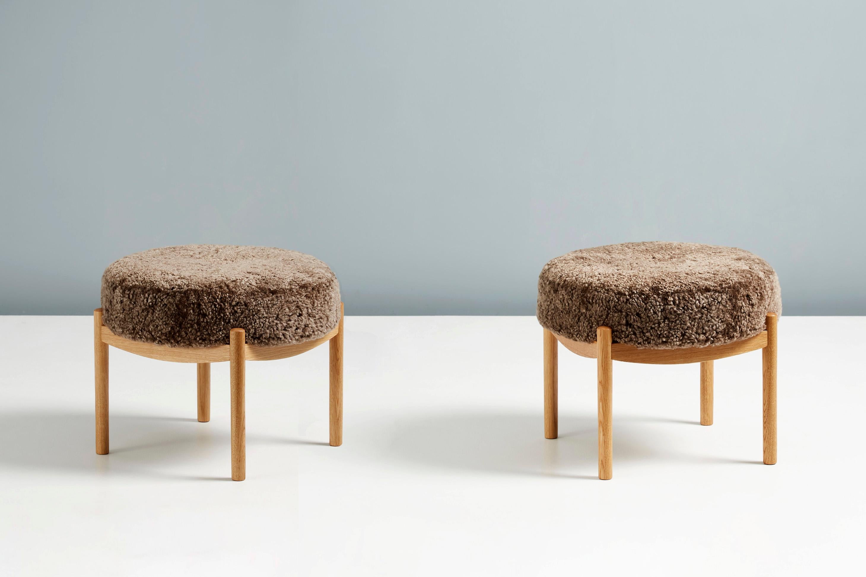 Dagmar Design Custom-Made Esko Stool

A pair of custom-made round stools with solid oiled oak frames, developed & produced at our workshops in London. These examples have seats upholstered in Sahara brown sheepskin. The Esko stool is available to