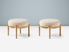 Pair of Custom Made Oak and Sheepskin Esko Stools