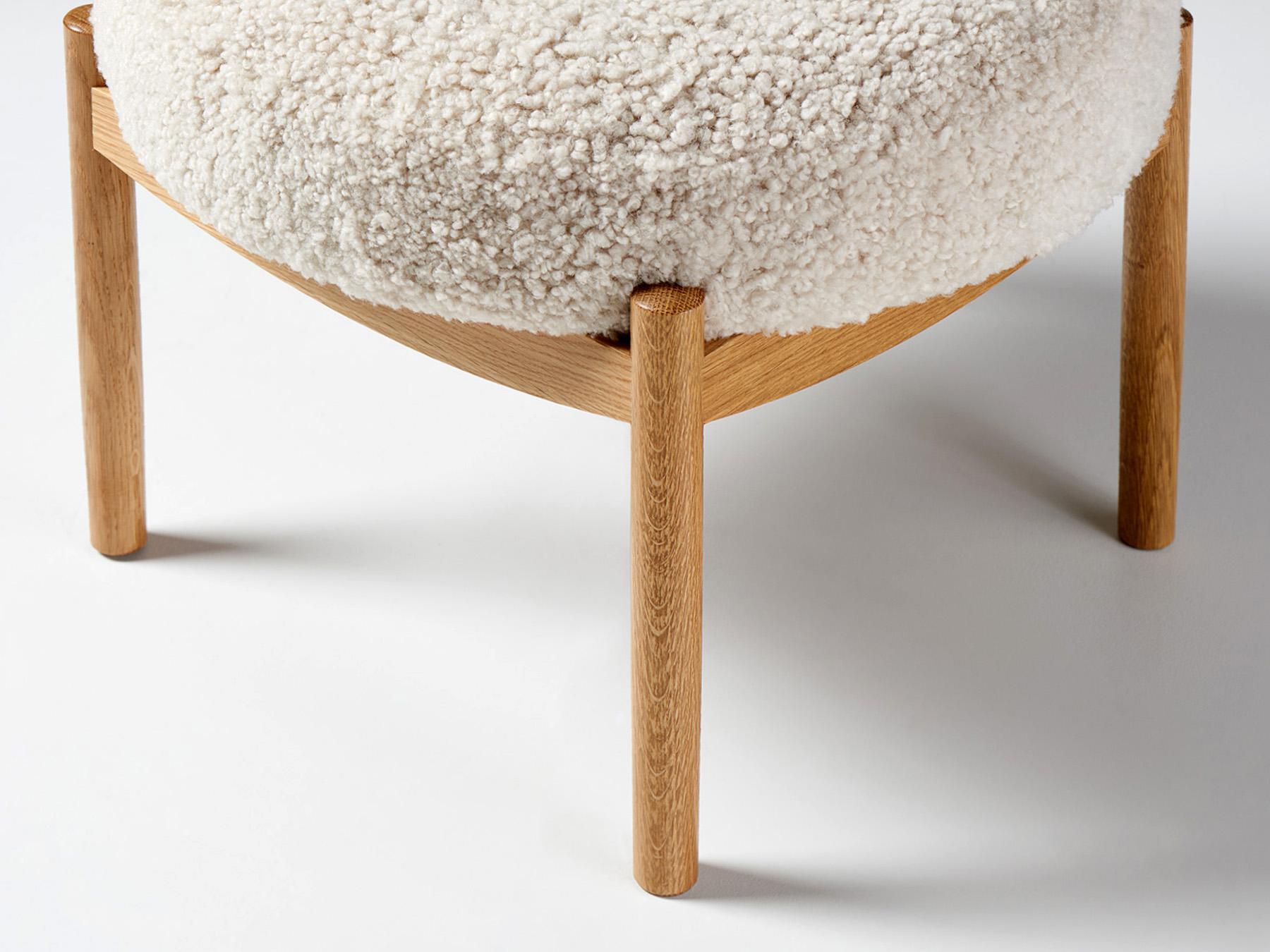 Scandinavian Modern Pair of Custom Made Oak and Sheepskin Esko Stools For Sale