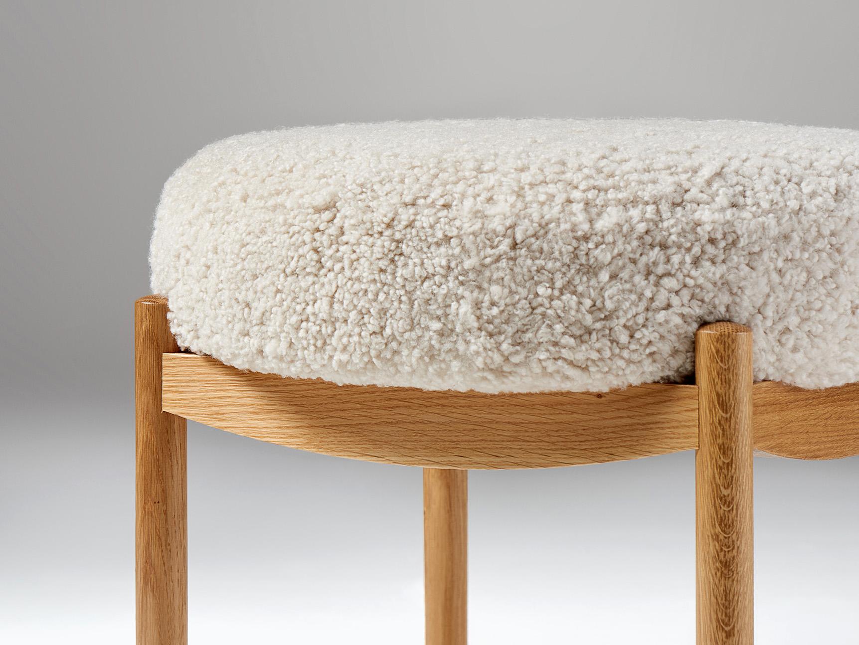 Pair of Custom Made Oak and Sheepskin Esko Stools In New Condition For Sale In London, England