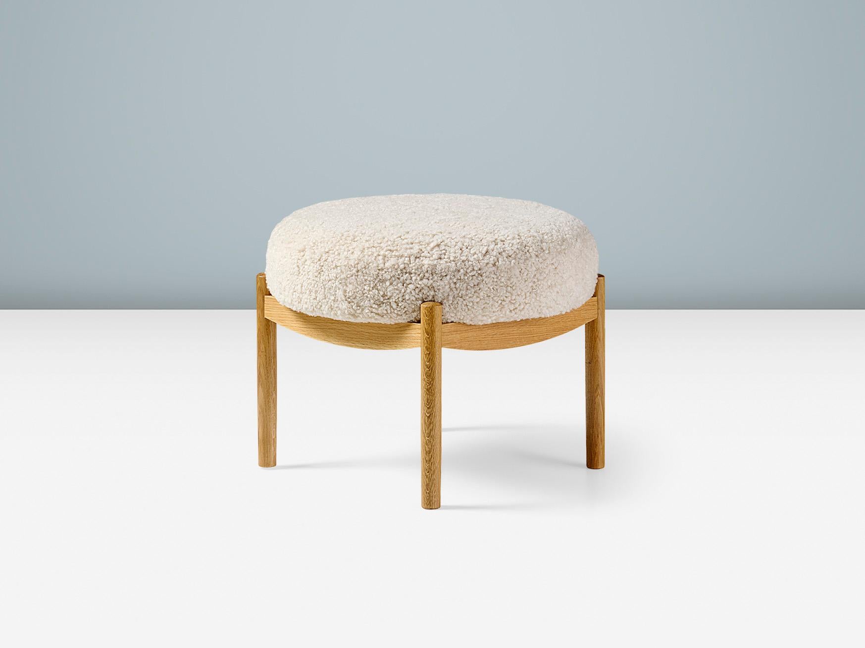 Contemporary Pair of Custom Made Oak and Sheepskin Esko Stools For Sale