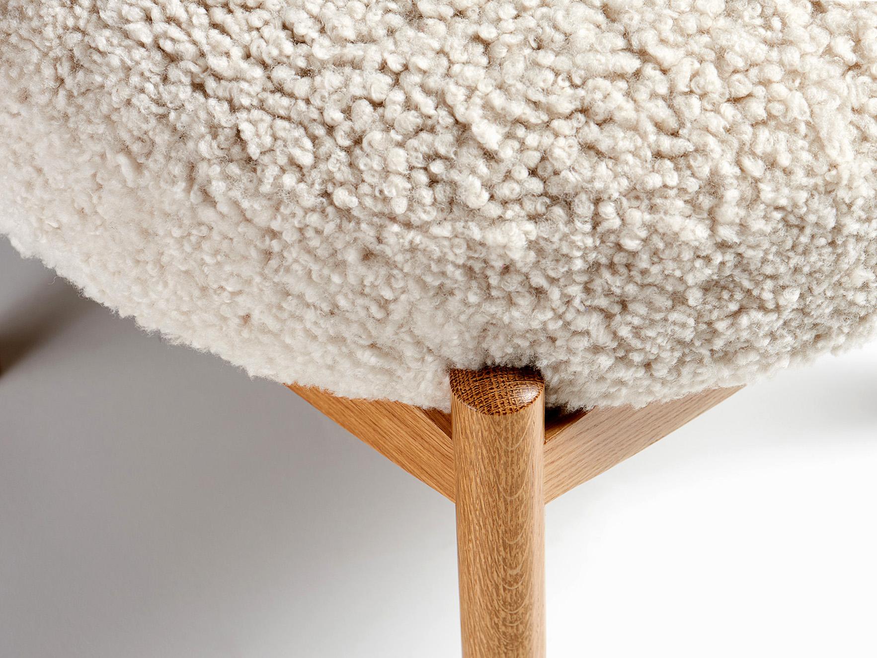 Pair of Custom Made Oak and Sheepskin Esko Stools For Sale 1