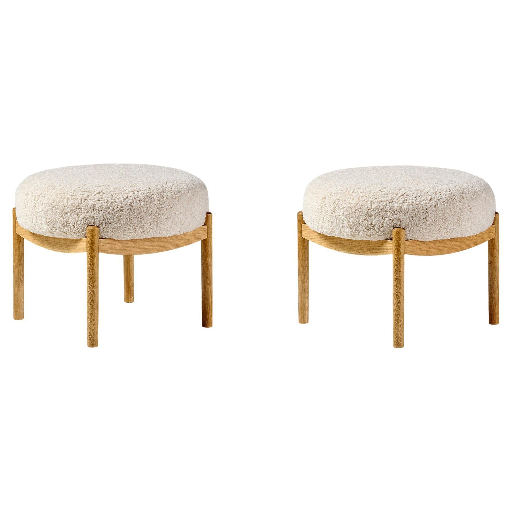 Pair of Custom Made Oak and Sheepskin Esko Stools
