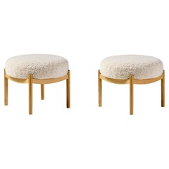 Pair of Custom Made Oak and Sheepskin Esko Stools