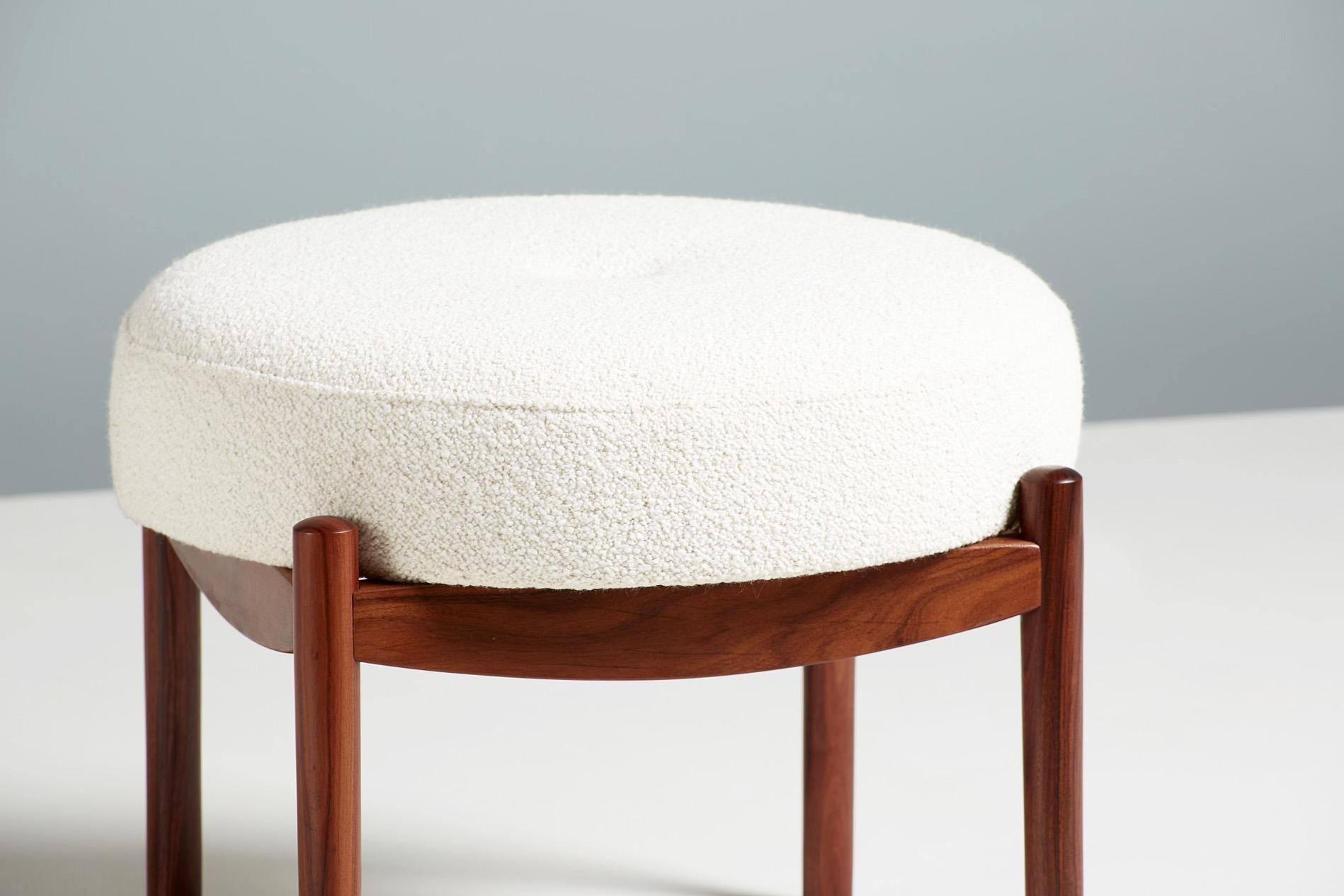 Swedish Pair of Custom Made Rosewood and Boucle Ottomans For Sale