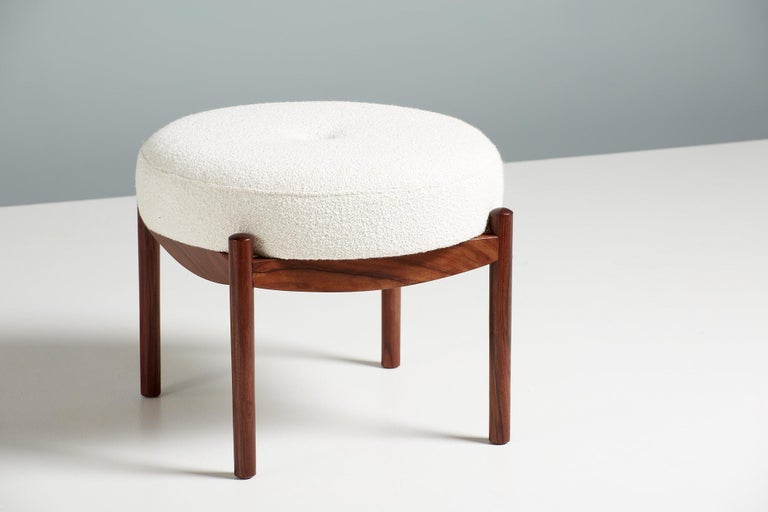 Pair of Custom Made Rosewood and Boucle Ottomans For Sale at 1stDibs