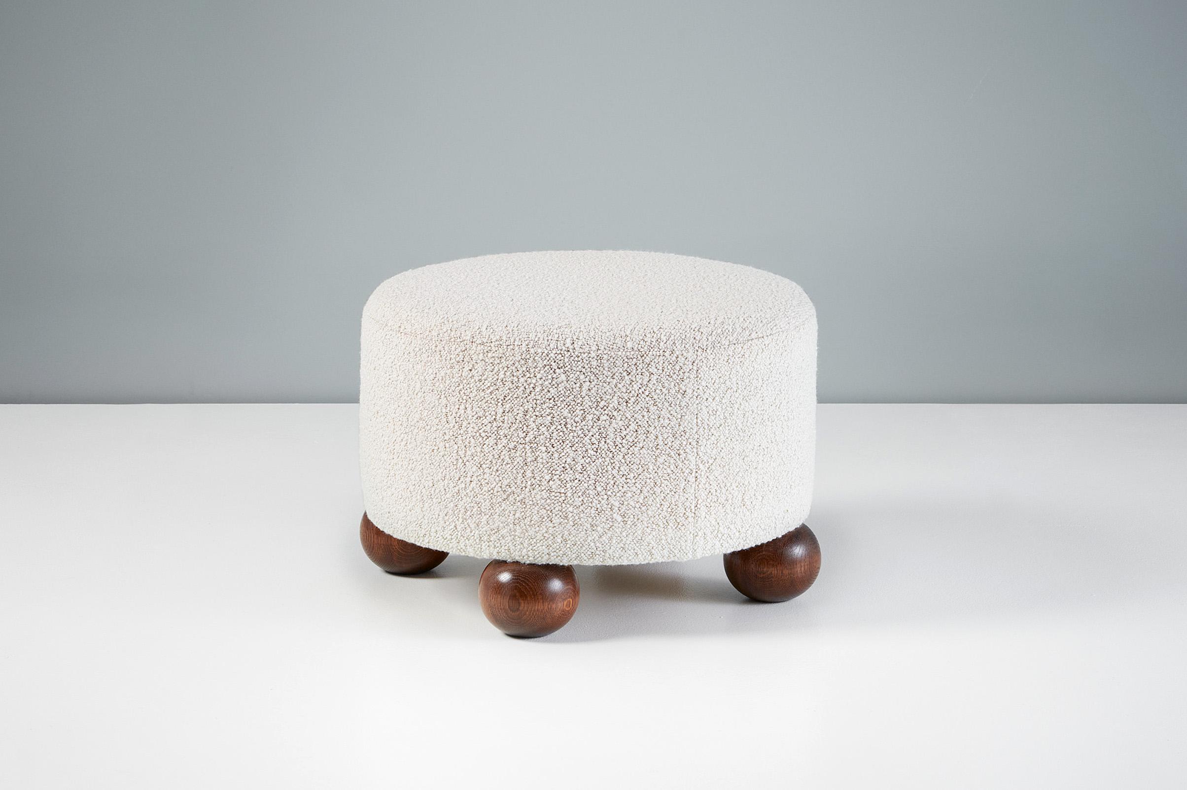 Pair of Custom Made Round Boucle Ottomans with Oak Ball Feet. Available in COM In New Condition For Sale In London, GB