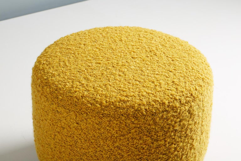 Pair of Custom Made Round Boucle Ottomans with Oak Ball Feet For Sale ...
