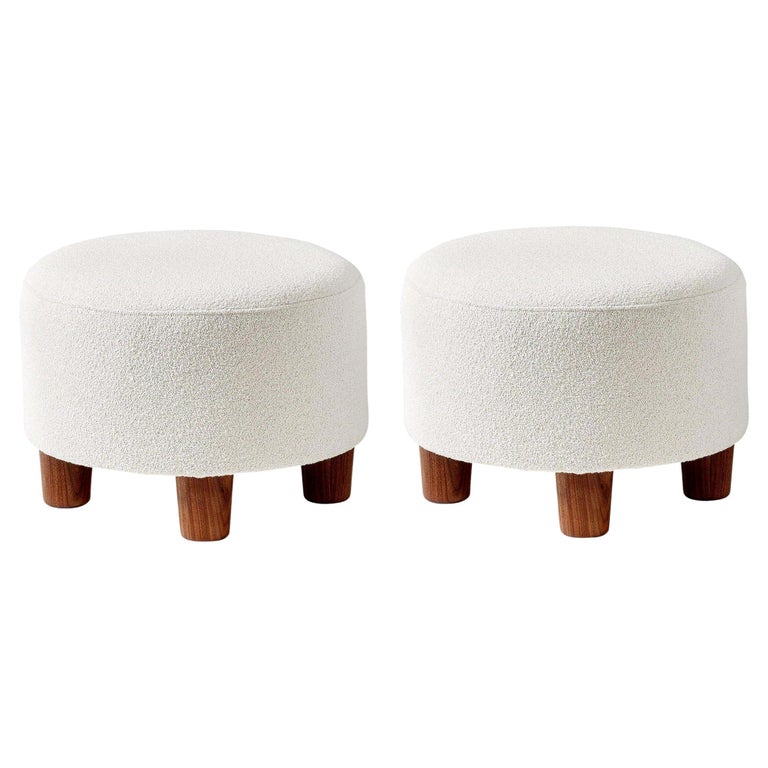 Pair of Custom Made Round Boucle Ottomans with Walnut Legs For Sale at  1stDibs | boucle ottoman round, boucle round ottoman, white boucle ottoman