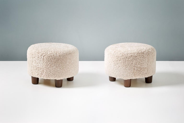 Pair of Custom Made Round Shearling Ottomans In New Condition For Sale In London, GB