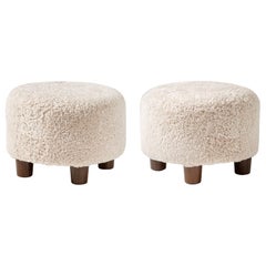 Pair of Custom Made Round Shearling Ottomans