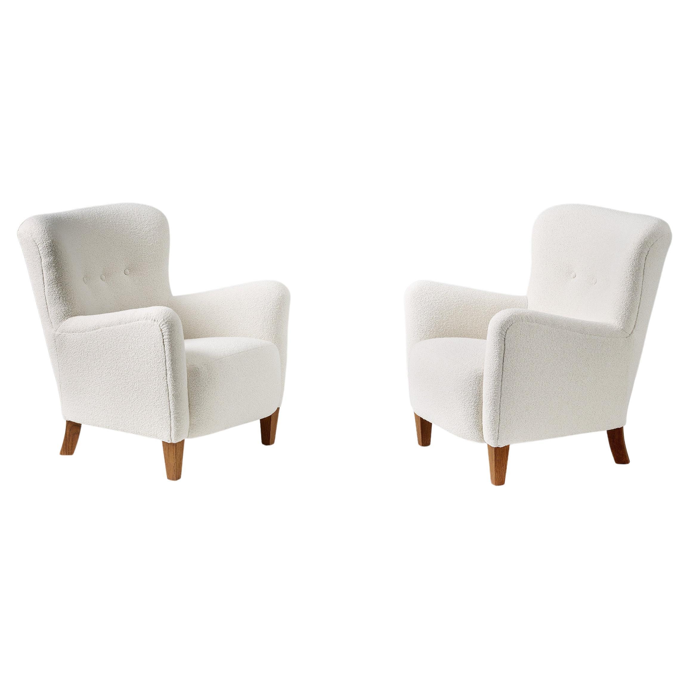 Pair of Custom Made RYO Boucle Lounge Chairs For Sale