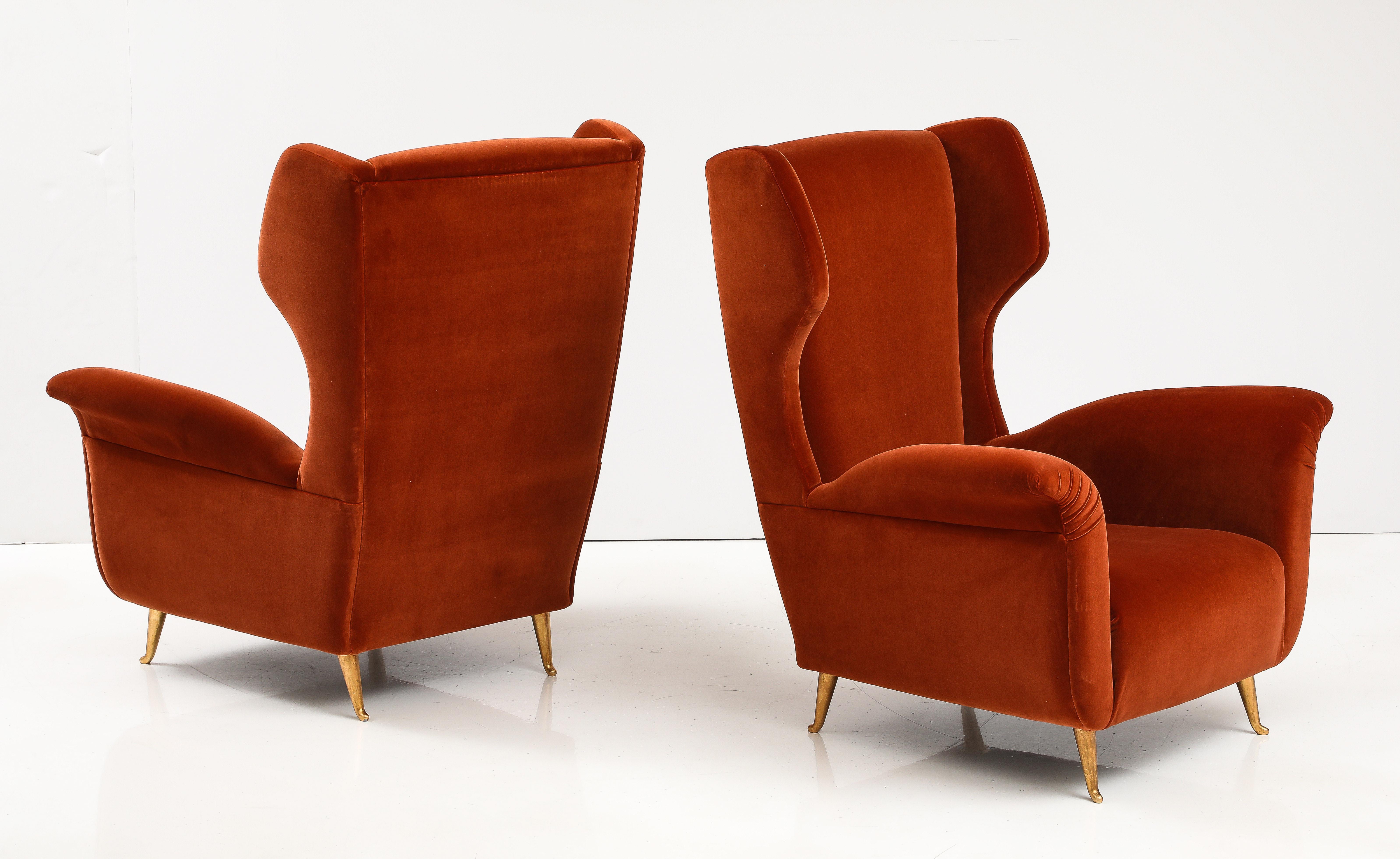 Pair of Custom Made Sculptural Lounge Chairs in Burnt Orange Red Velvet, Italy For Sale 3