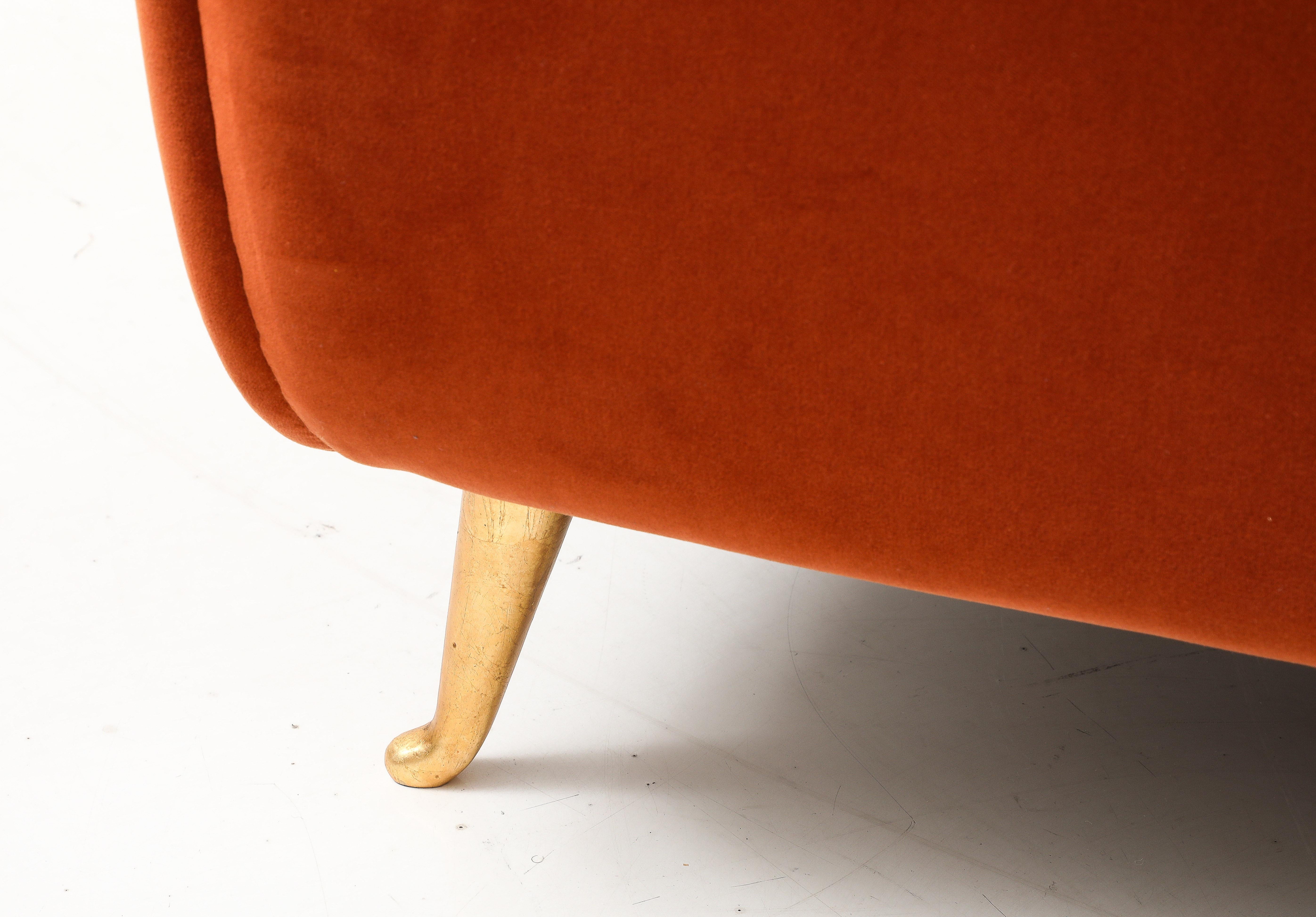 Pair of Custom Made Sculptural Lounge Chairs in Burnt Orange Red Velvet, Italy For Sale 4
