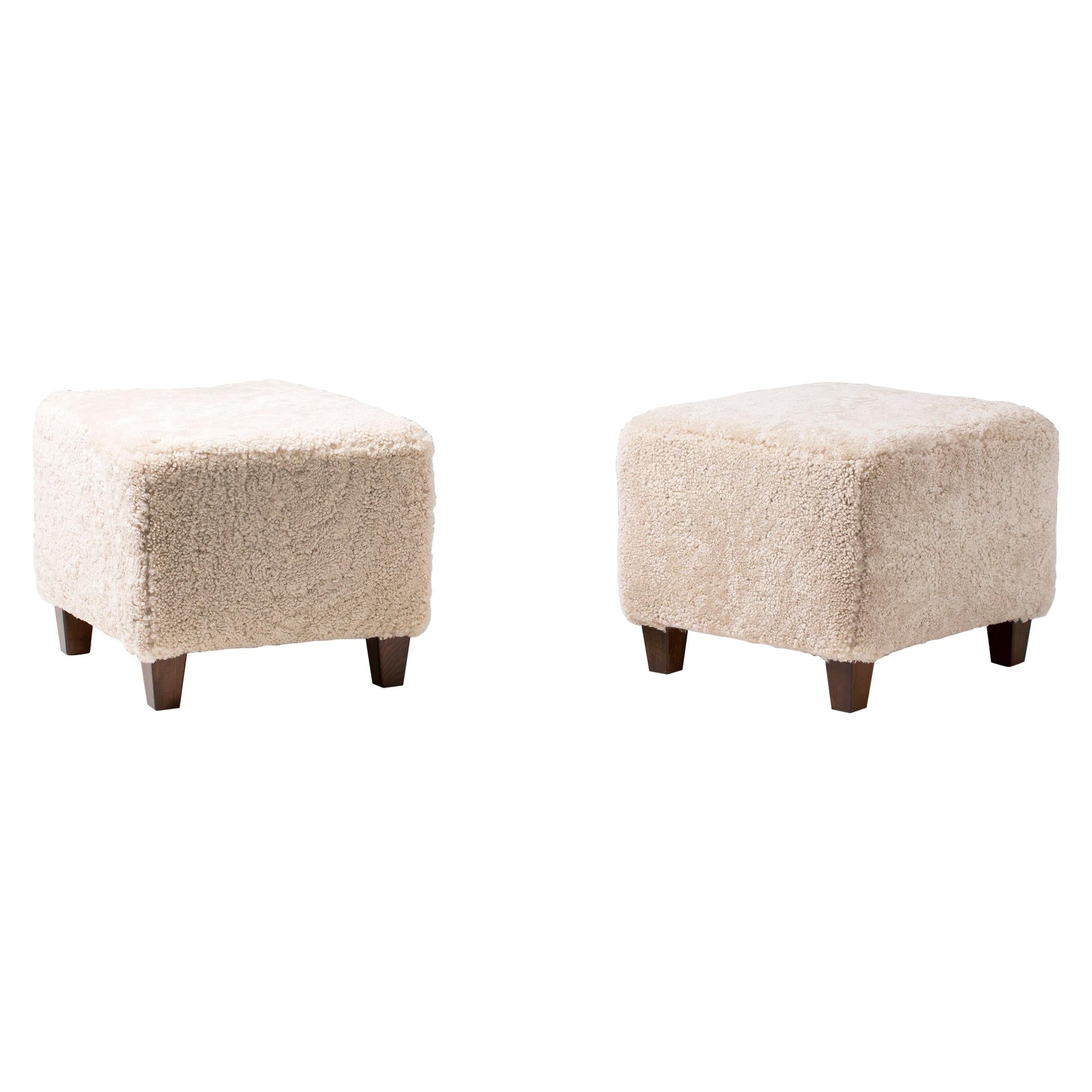Pair of Custom Made Shearling Ottomans