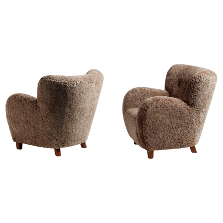 Pair of Custom Made Sheepskin Karu Armchairs