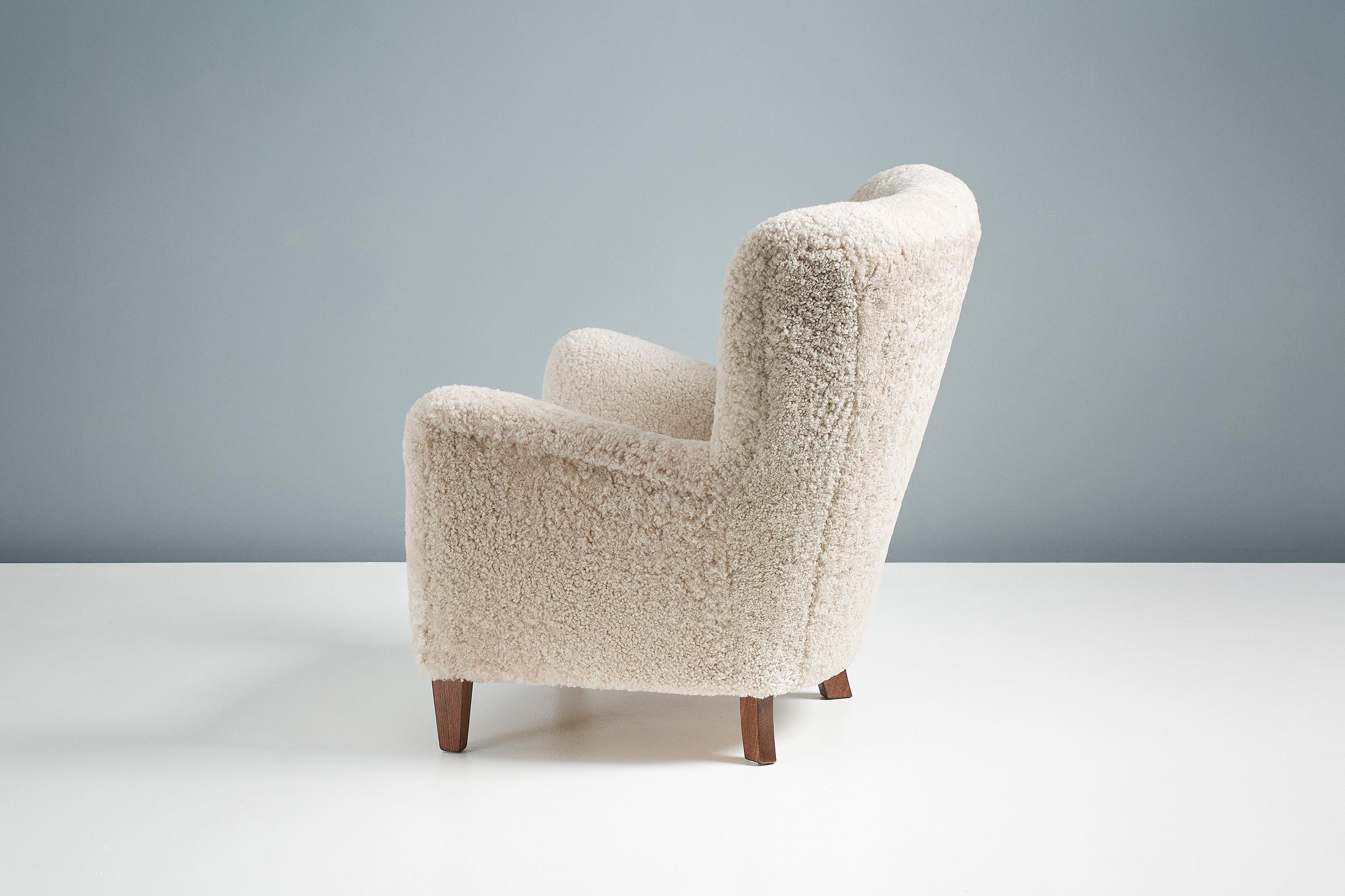 Pair of Custom Made Sheepskin Lounge Chairs For Sale 5