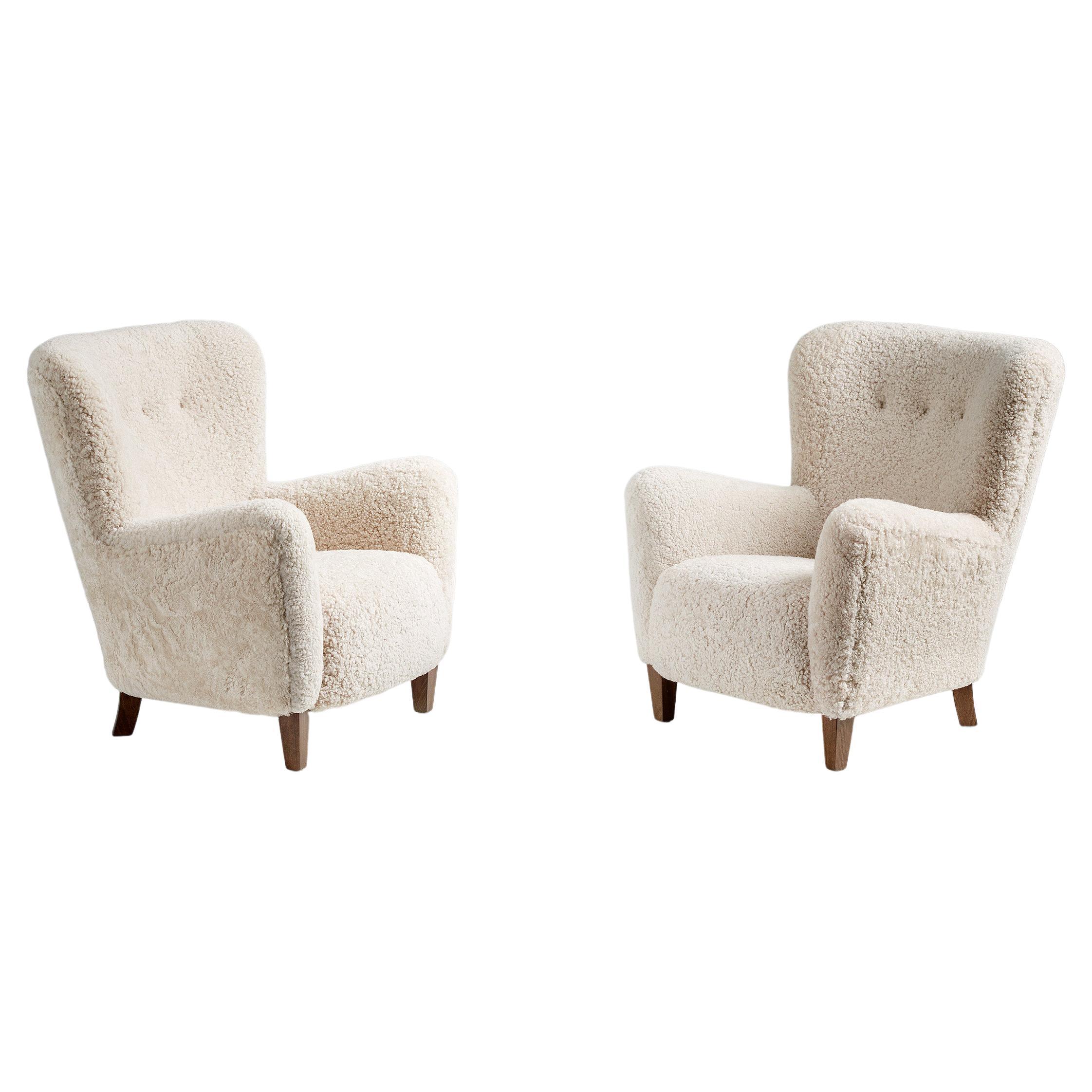 Pair of Custom Made Sheepskin Lounge Chairs