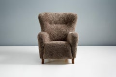 Pair of Custom Made Sheepskin Wing Chairs