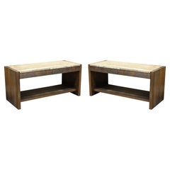 Pair of Custom Made Tobocman Wood and Marble Nightstand Side End Tables