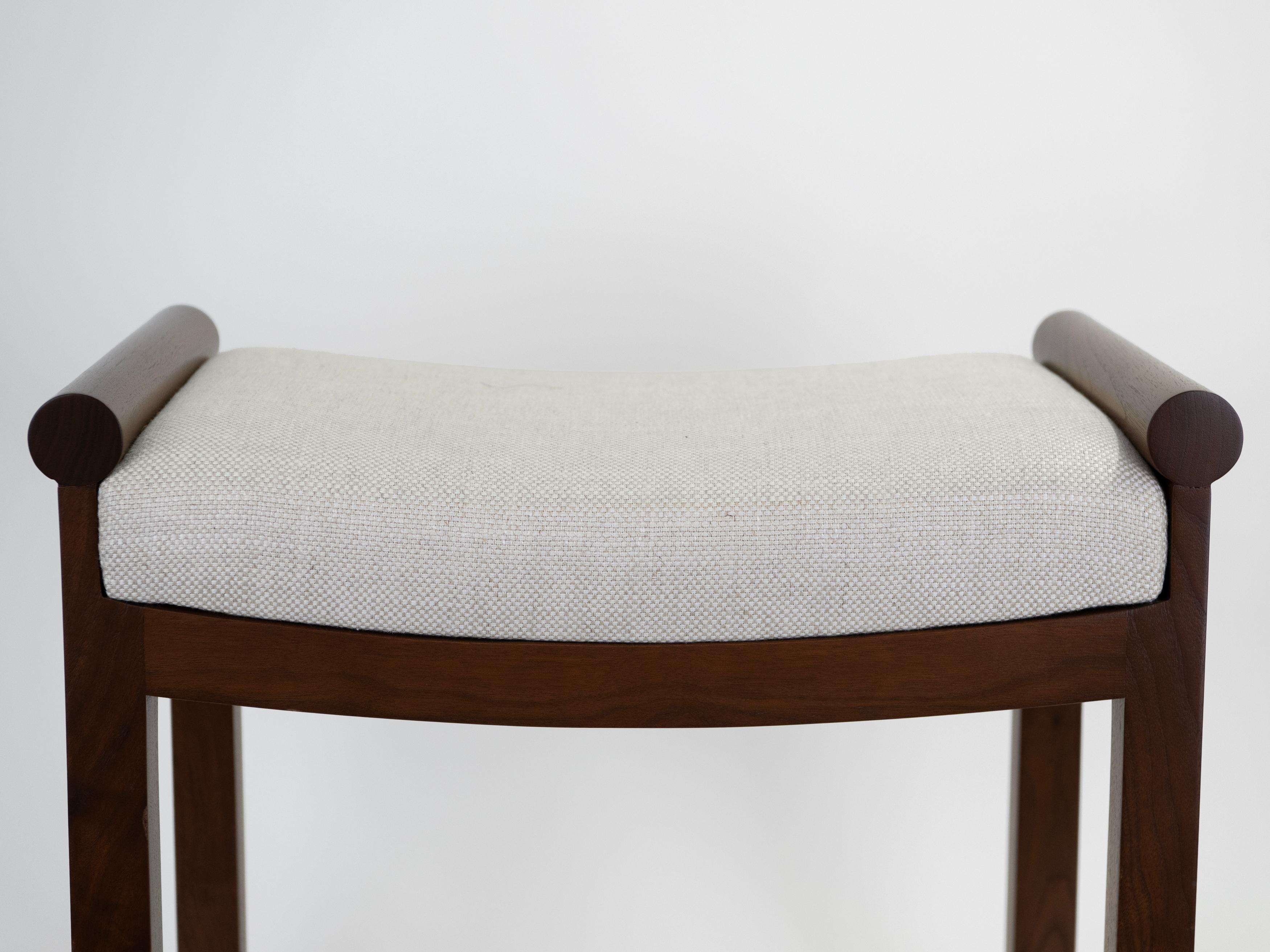 Linen Pair of Custom Made Upholstered Stools For Sale