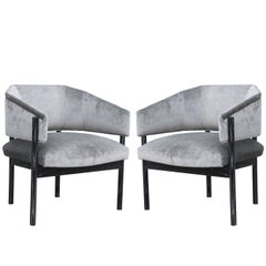 Pair of Custom-Made Velvet and Black Cerused Lounge Chairs