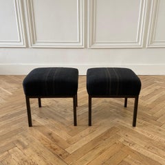 Pair of Custom Made Vintage Grain Sack Upholstered Cube and Metal Frame Ottomans